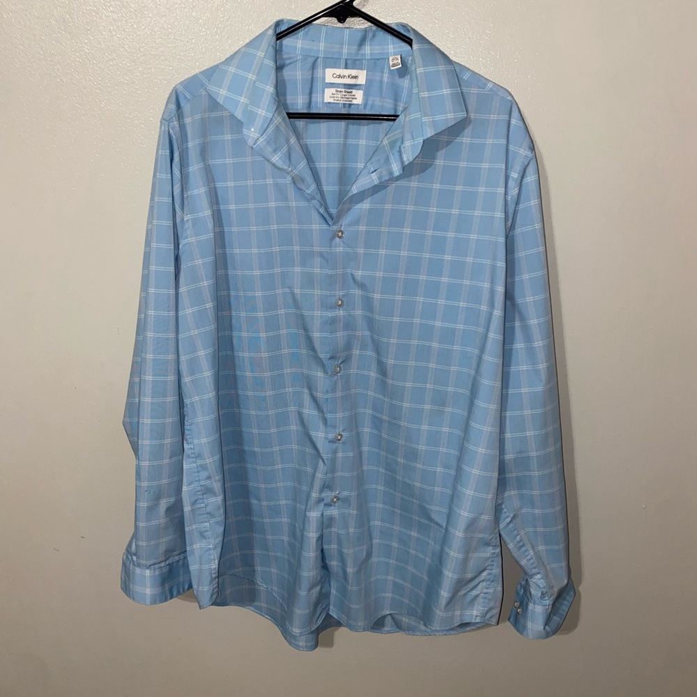Calvin Klein Blue Casual Button Down Shirt with Subtle Plaid